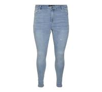 Skinny-fit-Jeans VERO MODA CURVE "VMPHIA HR SKINNY J GU3162 CURVE NOOS", Damen, Gr. 54, Länge 32, blau (light blau denim), Denim/Jeans, Obermaterial: 74% Baumwolle, 23% Polyester, 2% Viskose, 1% Elast