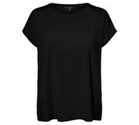 VERO MODA Damen Einfarbiges Stretch T-Shirt Basic Rundhals Top Oberteil Tief Angesetzte Schultern VMAVA, Farben:Schwarz, Größe:XS