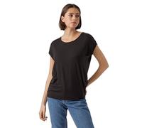 VERO Moda Damen Einfarbiges Stretch T-Shirt Basic Rundhals Top Oberteil Tief Angesetzte Schultern VMAVA, Farben:Schwarz, Größe:XL