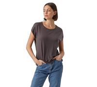 VERO MODA Damen Einfarbiges Stretch T-Shirt Basic Rundhals Top Oberteil Tief Angesetzte Schultern VMAVA, Farben:Grau, Größe:S