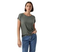 VERO Moda Damen Einfarbiges Stretch T-Shirt Basic Rundhals Top Oberteil Tief Angesetzte Schultern VMAVA, Farben:Grün-2, Größe:XS