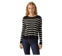 VERO MODA Damen Feinstrick Pullover Rundhals Sweater Streifen Weicher Longsleeve VMNOVA, Farben:Schwarz-2, Größe:M