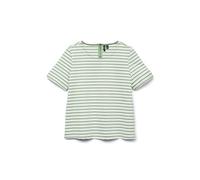 Rundhalsshirt VERO MODA "VMABBY SS ZIP TOP JRS NOOS", Damen, Gr. M, snow weiß stripes:mistletoe, Jersey, Obermaterial: 77% Polyester, 19% Viskose, 4% Elasthan, gestreift, normal, Rundhals, Shirts Rund