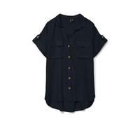 Kurzarmbluse VERO MODA "VMBUMPY S/S SHIRT WVN GA NOOS", Damen, Gr. M, schwarz, Web, Obermaterial: 100% Viskose, unifarben, regular fit normal, V-Ausschnitt, mit Aufschlag, Blusen, Viskose, regular fit