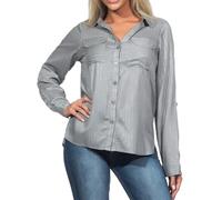 VERO MODA Damen Langarm Bluse Hemdbluse mit Glitzerfäden VMBumpy Glitter 10321777 Griffin Silver Lurex XL