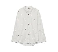 VERO MODA Damen Langarm Bluse VMOdona Hemdbluse mit gestickten Erdbeeren 10324629 Snow White Emb Strawberry L