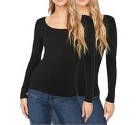VERO MODA Damen Langarmshirt figurbetont, tiefer U-Neck Rundhalsausschnitt, Longsleeve im Multi-Set (M, 2xBlack 809)