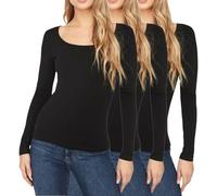 VERO MODA Damen Langarmshirt figurbetont, tiefer U-Neck Rundhalsausschnitt, Multi-Set (L, 3xBlack 809)