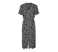 VERO MODA Damen Midi Blusen Kleid Kurzarm V-Ausschnitt Tunika Dress mit Knopfleiste & Gürtel VMVICA, Farben:Schwarz-2,Größe Damen:XS