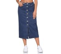 VERO MODA Damen Midi Jeans Rock VMNatty 7/8 Button Skirt Damenrock mit Knöpfen 10331366 Dark Blue Denim XS