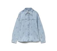 Vero Moda Damen Oversize Jeans Hemd Shacket VMHayden lässige Jeansbluse Jacke