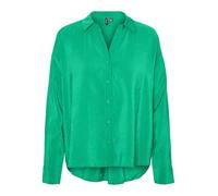 VERO MODA Damen Oversized Hemdbluse Seidig Legeres Oberteil Glänzendes Shirt VMQUEENY, Farben:Grün-3, Größe:L