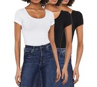 VERO MODA Damen T-Shirt, Kurzarm-Top, Figurbetont, 3er-Multi-Set (254 XL, 2xBlack/1xWhite)