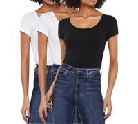 VERO MODA Damen T-Shirt, Kurzarm-Top, Figurbetont, 3er-Multi-Set (254 XS, 1xBlack/2xWhite)