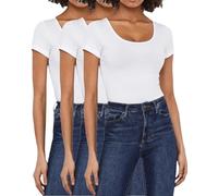 VERO MODA Damen T-Shirt, Kurzarm-Top, Figurbetont, 3er-Multi-Set (254 XS, 3X White)