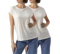 VERO MODA Damen T-Shirt, Kurzarm-Top, Regular-Fit, 2er-Multi-Set (Plain 2xSnowWhite, L)