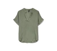 VERO MODA Damen Top Casual Splitneck umgeschlagene Ärmelbündchen Bluse Kurzarm, Farben:Grün-2, Größe:XXL