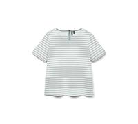 VERO MODA Damen VMABBY SS Zip JRS NOOS Top, Snow White/Stripes:Gray Mist, Large