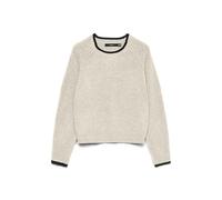 Strickpullover VERO MODA "VMAQUARIUS LS O-NECK RAGLAN PULLOVER BF", Damen, Gr. S, birch detail:with melange, schwarz contrast edge, Strick, Obermaterial: 65% Polyester, 13% Nylon, 13% Polyacryl, 6% Wo