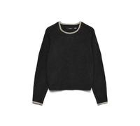 Strickpullover VERO MODA "VMAQUARIUS LS O-NECK RAGLAN PULLOVER BF", Damen, Gr. S, schwarz (schwarz detail:with birch contrast edge), Strick, Obermaterial: 65% Polyester, 13% Nylon, 13% Polyacryl, 6% W