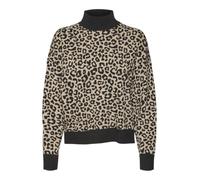 VERO MODA Damen VMARIA Art Batwing Highneck Pullover GA Strickpullover, Black/Detail:W. Silver Mink Leo Print, S