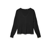 VERO MODA Damen Vmbreeze V-Neck Ga Boo Strickpullover, Black/Detail:w. Birch Contrast, S EU