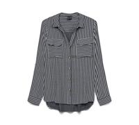 Hemdbluse VERO MODA "VMBUMPY L/S SHIRT NEW WVN GA NOOS", Damen, Gr. XS, weiß (india ink stripes:eva snow weiß), Web, Obermaterial: 100% Viskose, gestreift, regular fit Po-bedeckend, V-Ausschnitt, mit