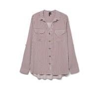 Hemdbluse VERO MODA "VMBUMPY L/S SHIRT NEW WVN GA NOOS", Damen, Gr. M, karanda rot stripes:snow weiß, Web, Obermaterial: 100% Viskose, gestreift, modisch, regular fit Po-bedeckend, V-Ausschnitt, Langa