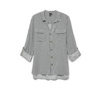 Hemdbluse VERO MODA "VMBUMPY L/S SHIRT NEW WVN GA NOOS", Damen, Gr. XL, pine grove stripes:snow weiß, Web, Obermaterial: 100% Viskose, gestreift, modisch, regular fit Po-bedeckend, V-Ausschnitt, Langa