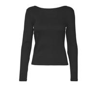 VERO MODA Damen Vmchloe Stripe Ls 2way Short Top Go Noos Langarmshirt, Black, M