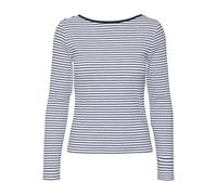 VERO MODA Damen Vmchloe Stripe Ls 2way Short Top Go Noos Langarmshirt, Light Grey Melange/Stripes:Navy Blazer, Small
