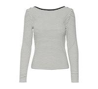 Langarmshirt VERO MODA "VMCHLOE STRIPE LS 2WAY SHORT TOP GO NOOS" Gr. XL (42), weiß (snow white stripes:black) Damen Shirts (16831669-XL) snow white stripes:black