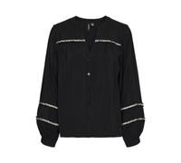 VERO MODA Damen VMDEMI Detail LS TOP WVN GA Langarmbluse, Black, M