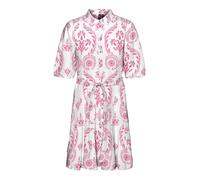 VERO MODA Damen Vmdicthe 2/4 Short Volume Dress WVN Ga Keid, Snow White/AOP:Hari Pink Cosmos,S