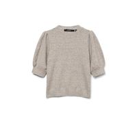 Rundhalspullover VERO MODA "VMDOFFY 2/4 O-NECK PULLOVER GA NOOS", Damen, Gr. S, grau (moon rock detail:melange), Strick, Obermaterial: 94% Polyester, 3% Elasthan, 3% Nylon, meliert, regular fit normal