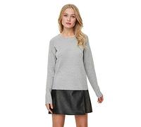 Rundhalspullover VERO MODA "VMDOFFY", Damen, Gr. S, grau (light grau melange), Strick, Obermaterial: 94% Polyester, 3% Elasthan, 3% Nylon, meliert, Basic, figurumspielend hüftlang, Rundhals, Raglanärm