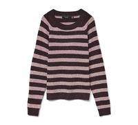 Rundhalspullover VERO MODA "VMDOFFY LS O-NECK BLOUSE GA NOOS", Damen, Gr. S, braun (winetasting stripes:with rose braun), Strick, Obermaterial: 94% Polyester, 3% Elasthan, 3% Nylon, gestreift, regular