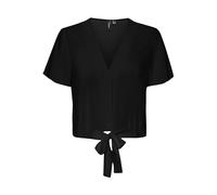 VERO MODA Damen VMEASY Joy S/S TIE Shirt WVN GA Kurzarmbluse, Schwarz,S