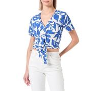 VERO MODA Damen VMEASY Joy S/S TIE Shirt WVN GA Kurzarmbluse, Snow White/AOP:Alisa Mazarine Blue,XS