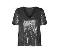 VERO MODA Damen VMELLEN SS V-Neck TOP JRS Kurzarmbluse, Black, Small