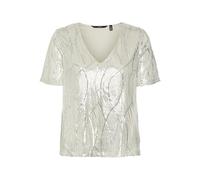 VERO MODA Damen Vmellen Ss V-Neck Top JRS Kurzarmbluse, Pumice Stone, Medium