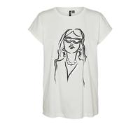 VERO MODA Damen Vmeloi Avi Ss Top Box JRS Ga T-Shirt, Snow White/Print:1 Girl, X-Small