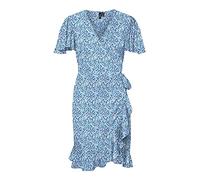 VERO MODA Damen Vmemma Henna Short Wrap Dress WVN Ga Kleid, Skyway/AOP:Caro Flower, XS EU