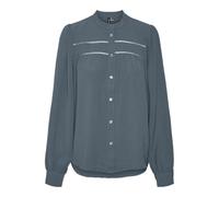 Langarmbluse VERO MODA "VMEMMA LS LACE SHIRT WVN GA NOOS", Damen, Gr. S, stormy weather, Web, Obermaterial: 100% Polyester, unifarben, normal, Rundhals, Blusen, Polyester, loose fit (27325741-S) storm