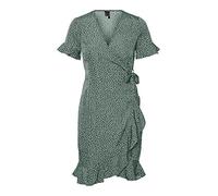 VERO MODA Damen Vmhenna 2/4 Wrap Frill Dress Noos Kleid, Laurel Wreath/AOP:Tiny Dots, S EU