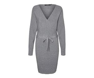 VERO MODA Damen Vmhollyrem V-neck Dress Ga Noos Kleid, Medium Grey Melange, M EU