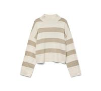 Strickpullover VERO MODA "VMINEZ LS HIGHNECK SHORT PULLOVER BOO", Damen, Gr. XL, birch detail:with silber mink, Strick, Obermaterial: 58% Polyester, 38% Polyacryl, 4% Elasthan, gemustert, modisch, reg