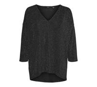 VERO MODA Damen Vmkanva 3/4 Glitter V-Neck Top JRS Langarmshirt, Black/Detail:Silver Lurex, Medium