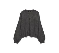 Strickjacke VERO MODA "VMLEA LS O-NECK CARDIGAN NOOS", Damen, Gr. L, schwarz (asphalt detail:with phantom, tornado), Strick, Rippstrick, Obermaterial: 100% Polyacryl, unifarben, modisch, loose fit, Ru