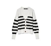 Strickjacke VERO MODA "VMLEA LS V-NECK CUFF CARDIGAN" Gr. XS (34), schwarz-weiß (cloud dancer stripes:black) Damen Strickjacken (47308938-XS) cloud dancer stripes:black
